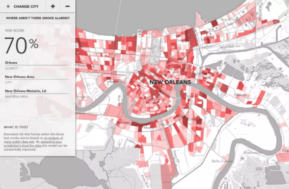 Using data analysis tools and data visualization tools, data is visualized on a map of New Orleans.